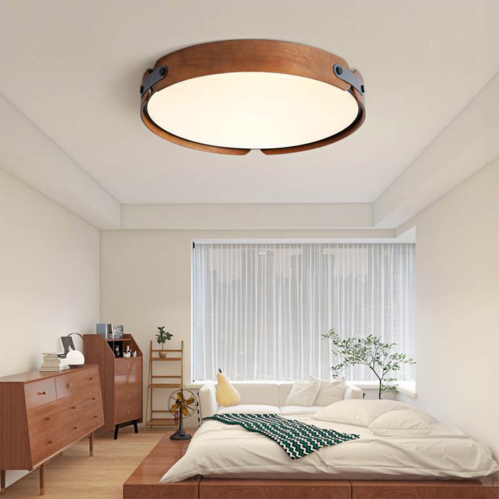 Mid-Century Wood Dome Ceiling Lamp