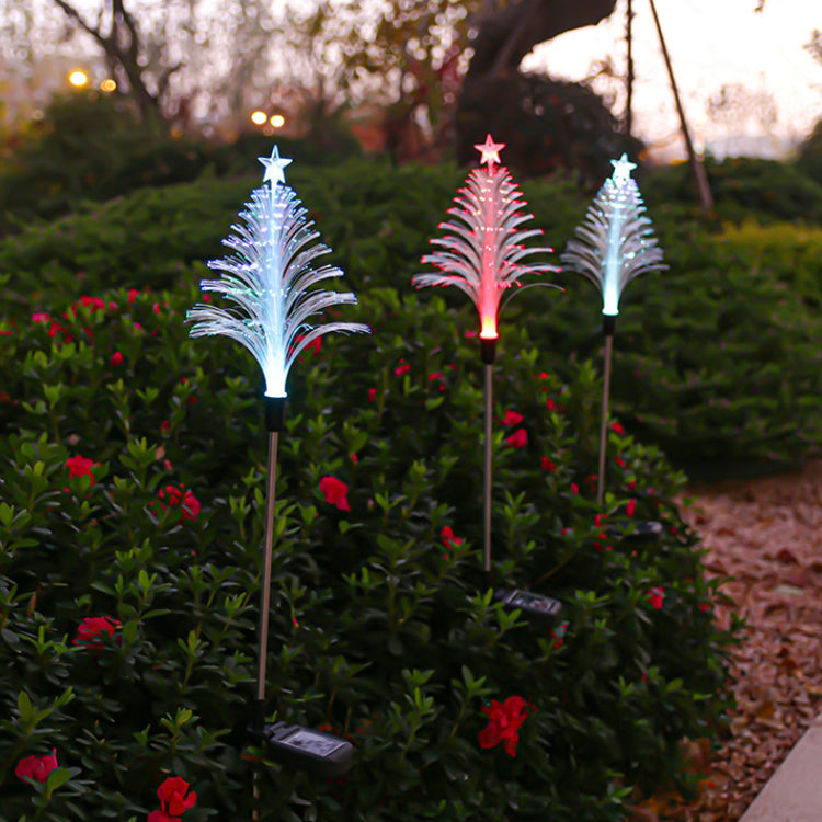 Moderne Art Deco Solar Wasserdichte ABS Edelstahl Fiber Optic Baum Stern LED Landschaft Beleuchtung Außen Licht Für Garten