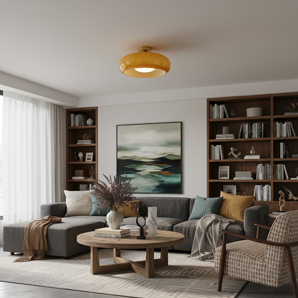 Bauvia Round Glass Ceiling Light: Brass-Finished Mount — A natural perspective