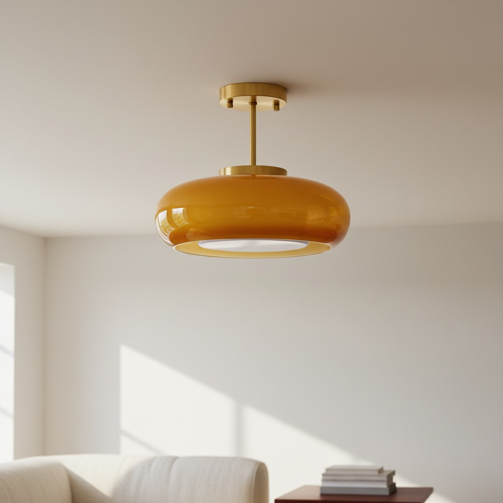 Bauvia Round Glass Ceiling Light: Brass-Finished Mount — A natural perspective