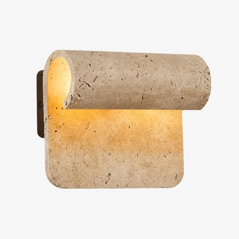 Natural travertine wall sconce front view