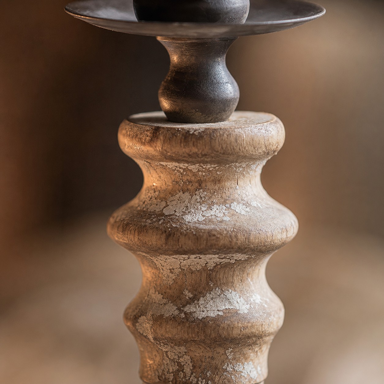 Close view of turned wood texture and profile