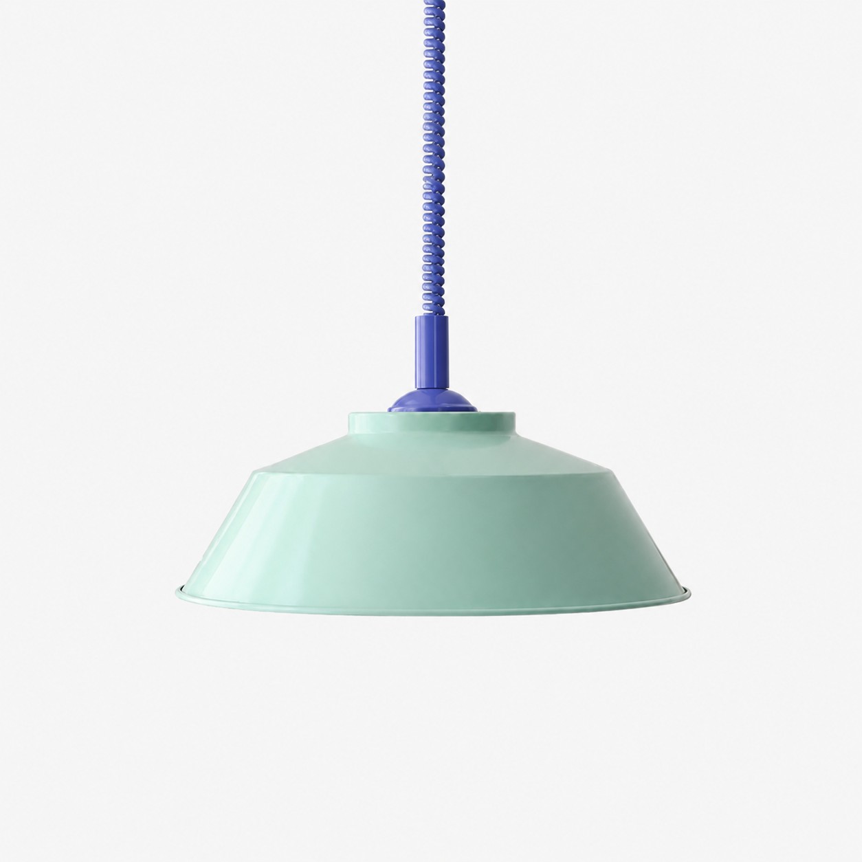 Memphis pendant with mint green shade and blue cord