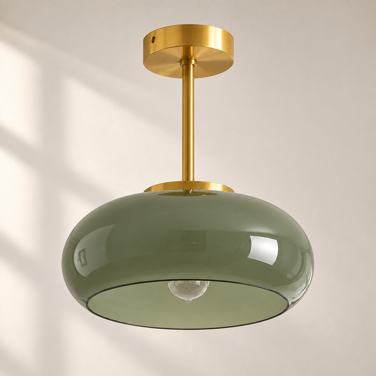 Bauvia Round Glass Ceiling Light: Brass-Finished Mount — A natural perspective