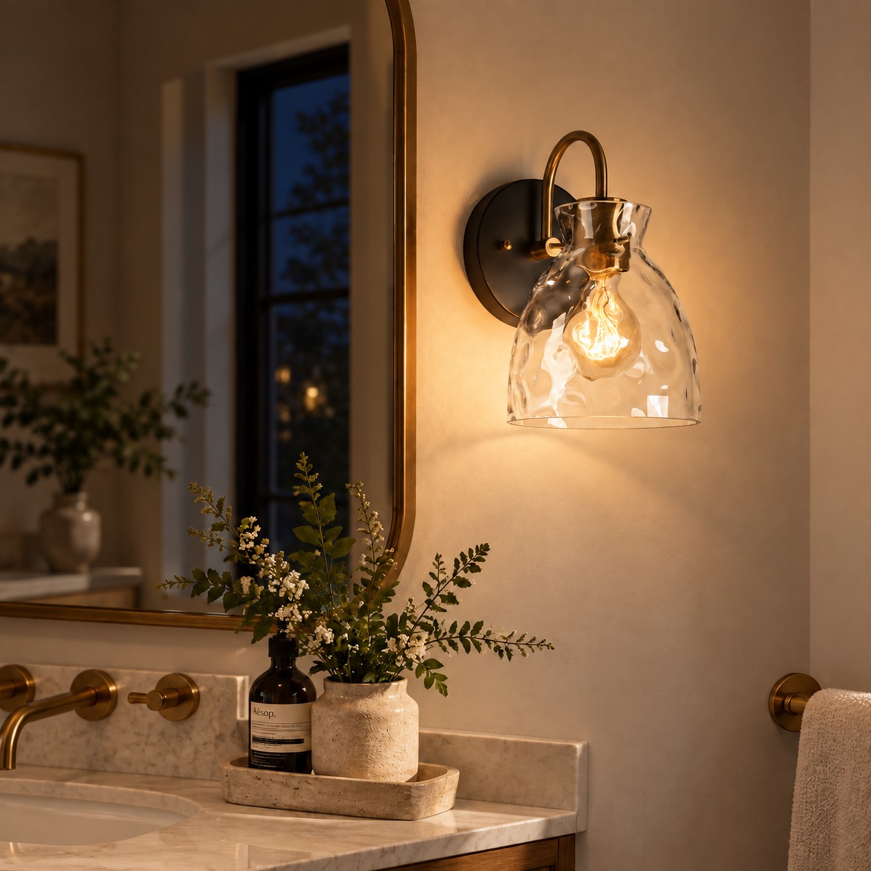 Glass Armed Wall Sconce: Brass Textured Clear — A natural perspective