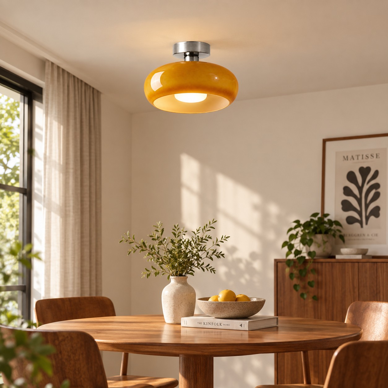 Bauvia Round Glass Ceiling Light: Brass-Finished Mount — A natural perspective