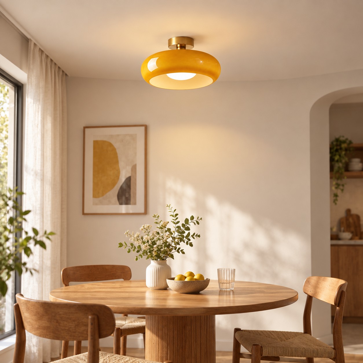 Bauvia Round Glass Ceiling Light: Brass-Finished Mount — A natural perspective
