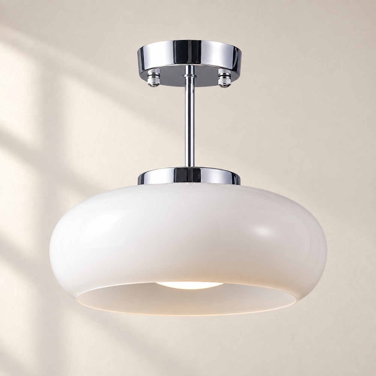 Bauvia Round Glass Ceiling Light: Brass-Finished Mount — A natural perspective
