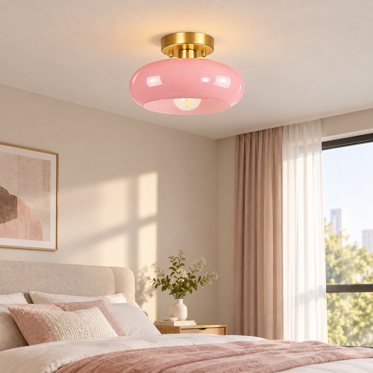 Bauvia Round Glass Ceiling Light: Brass-Finished Mount — A natural perspective