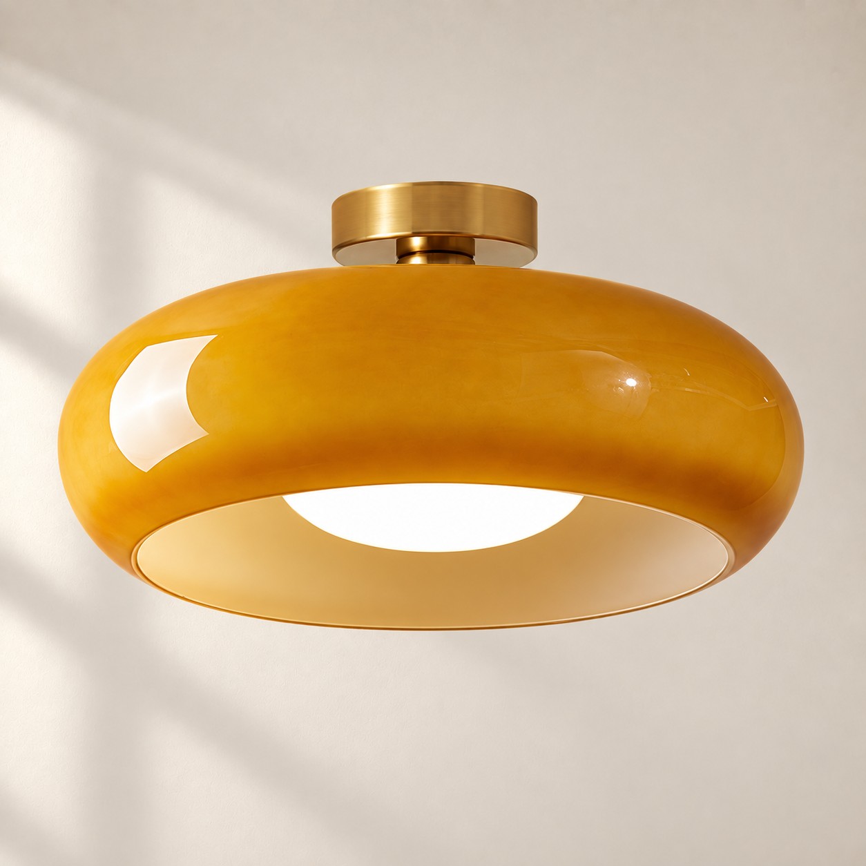 Bauvia Round Glass Ceiling Light: Brass-Finished Mount — A natural perspective