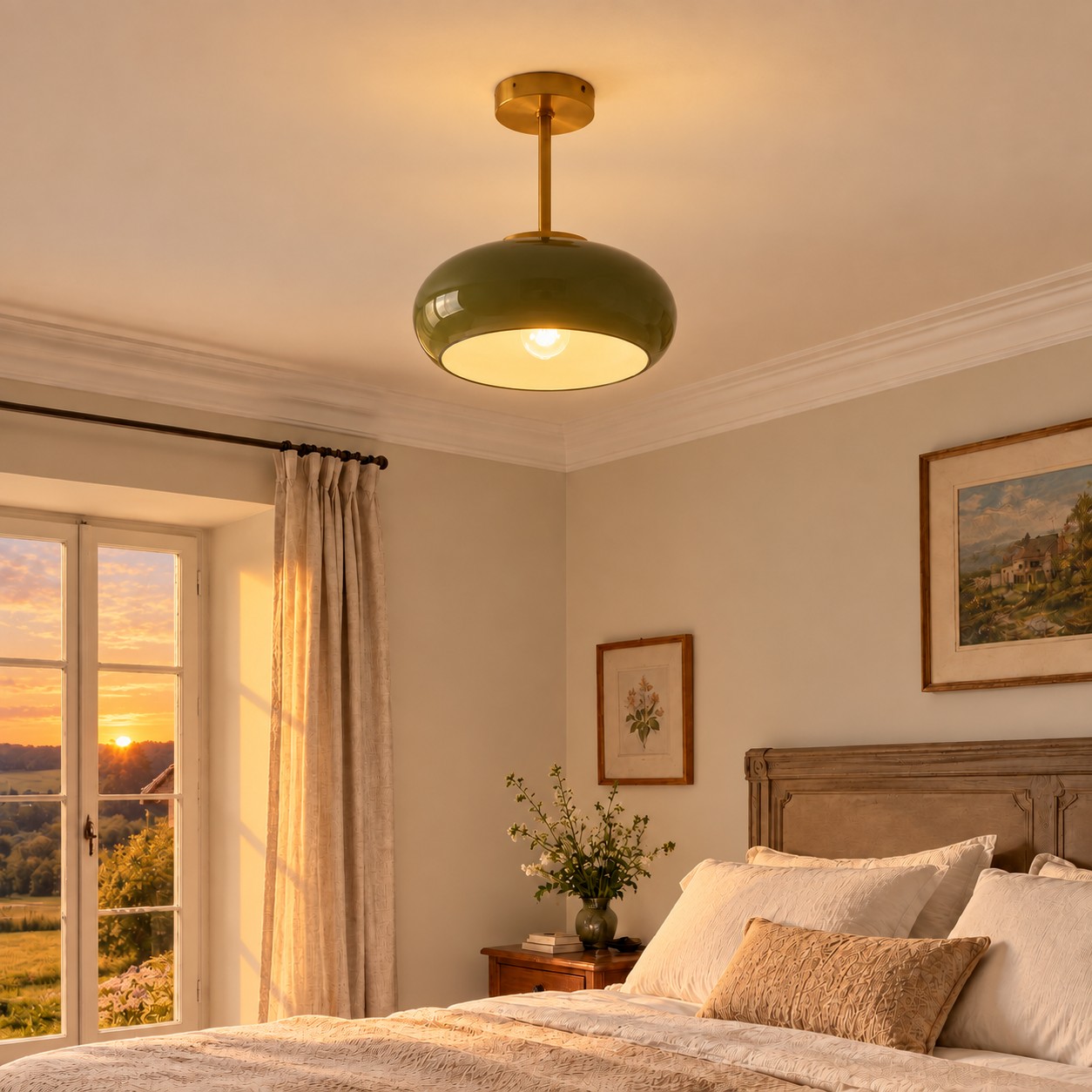 Bauvia Round Glass Ceiling Light: Brass-Finished Mount — A natural perspective