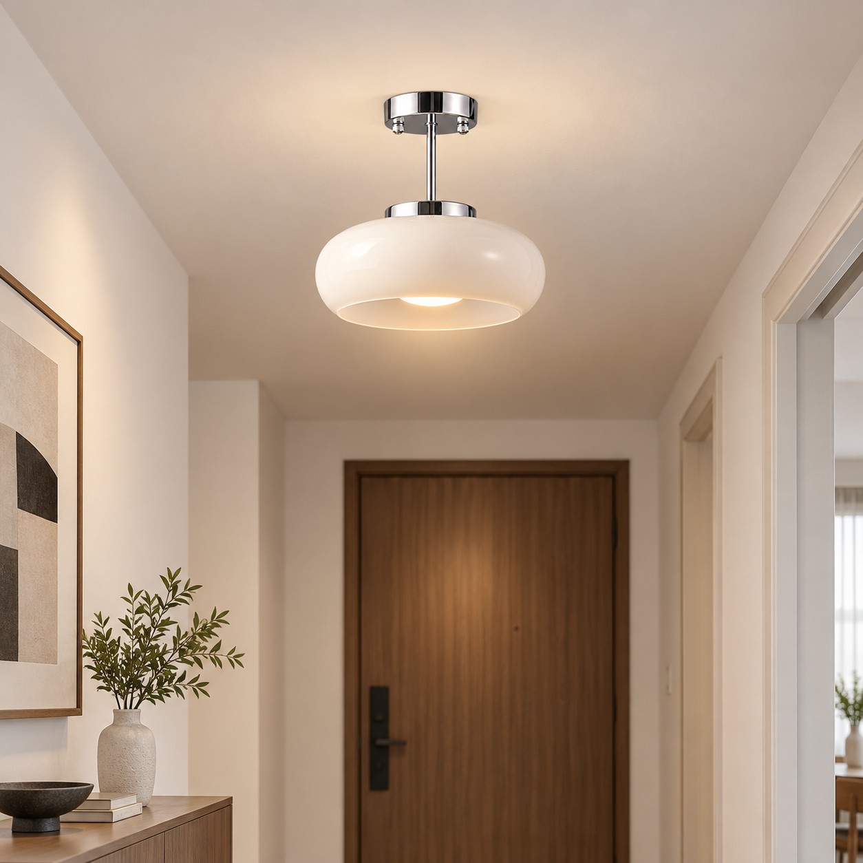 Bauvia Round Glass Ceiling Light: Brass-Finished Mount — A natural perspective