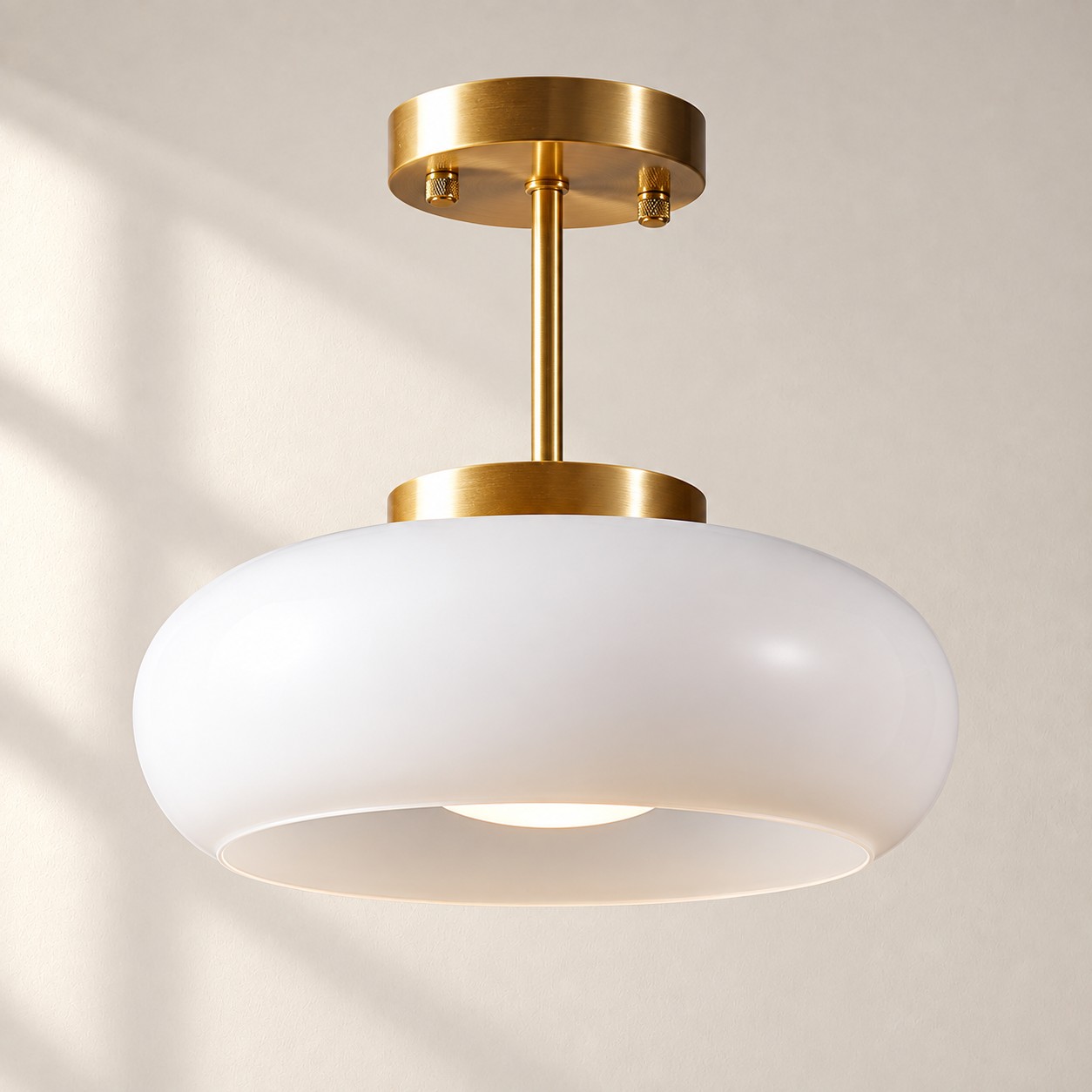 Bauvia Round Glass Ceiling Light: Brass-Finished Mount — A natural perspective