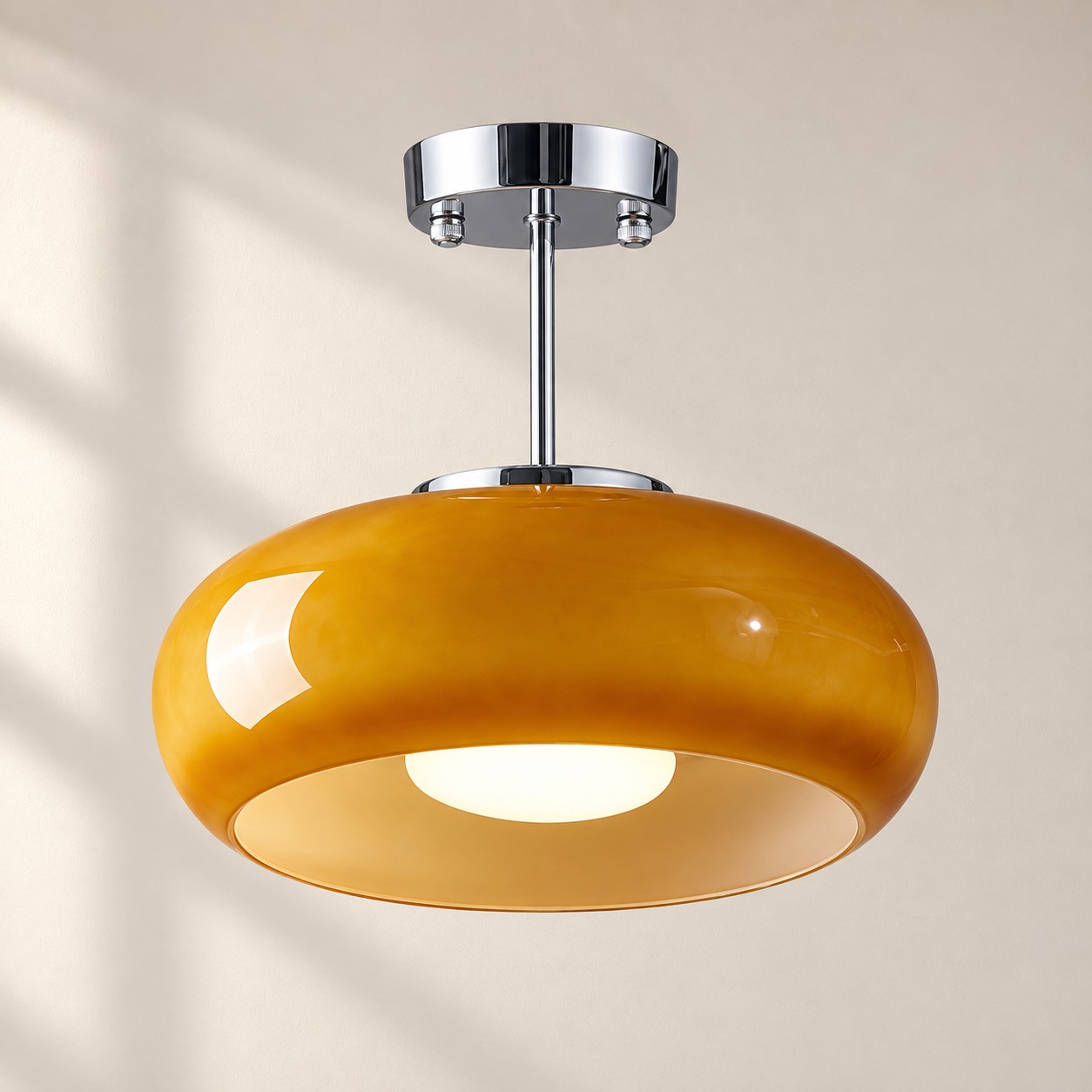 Bauvia Round Glass Ceiling Light: Brass-Finished Mount — A natural perspective