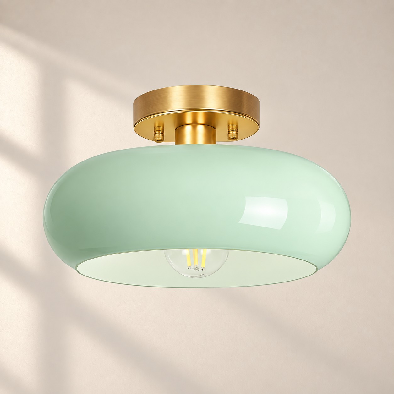 Bauvia Round Glass Ceiling Light: Brass-Finished Mount — A natural perspective