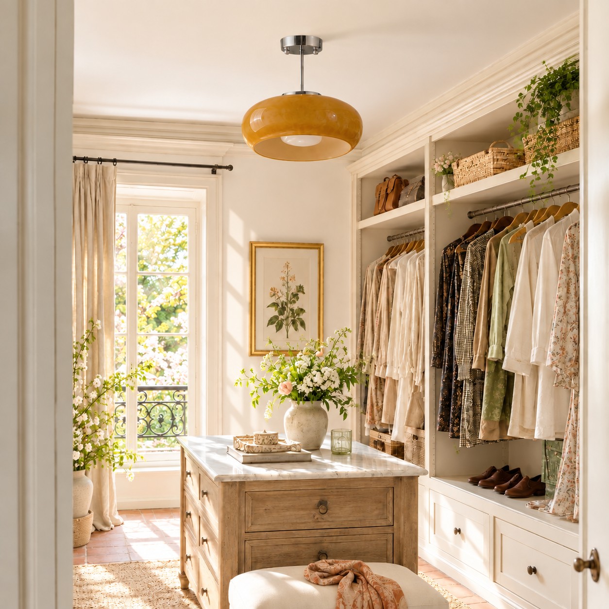 Bauvia Round Glass Ceiling Light: Brass-Finished Mount — A natural perspective