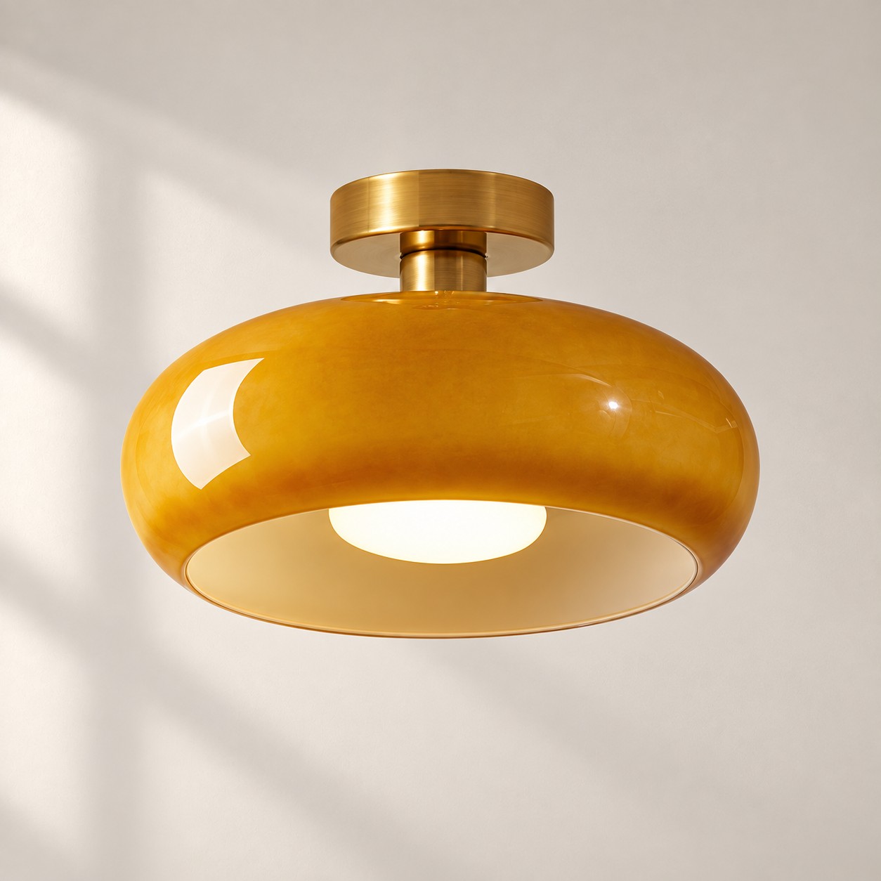 Bauvia Round Glass Ceiling Light: Brass-Finished Mount — A natural perspective