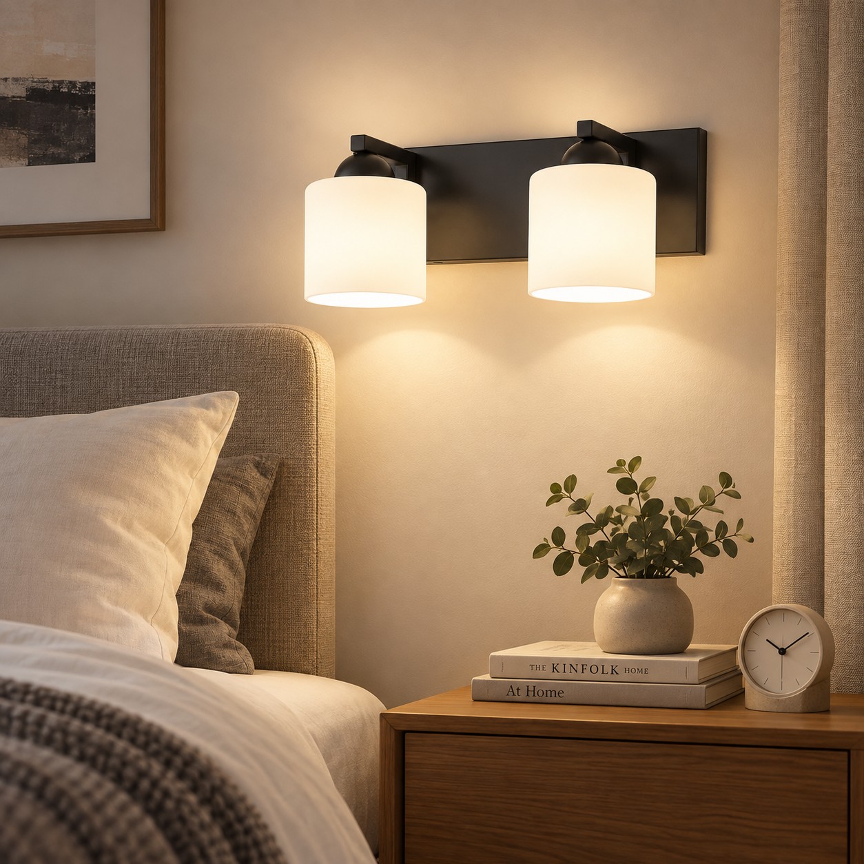 Modern Metal Bathroom Vanity Light — Cylindrical Glass Shades — A natural perspective