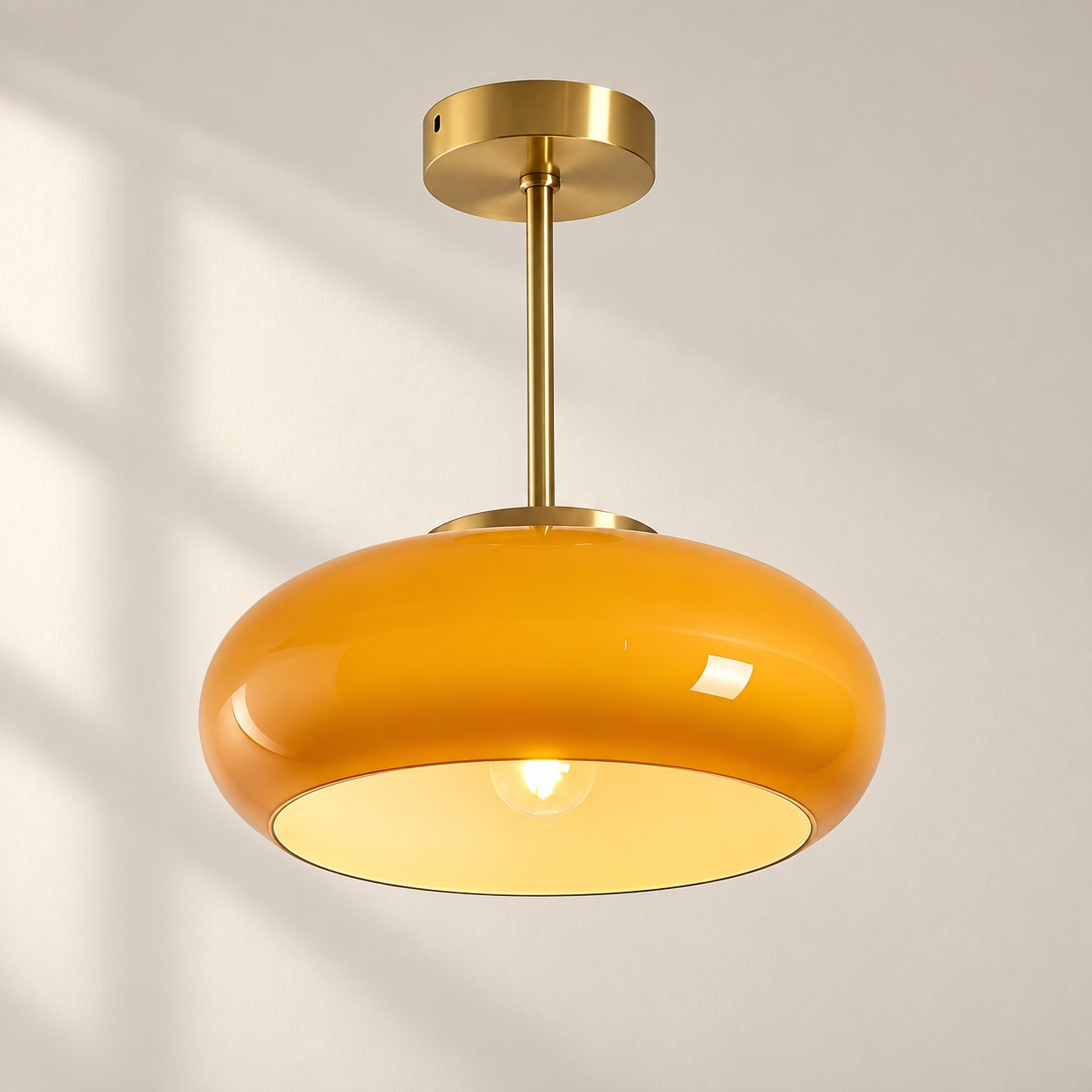 Bauvia Round Glass Ceiling Light: Brass-Finished Mount — A natural perspective