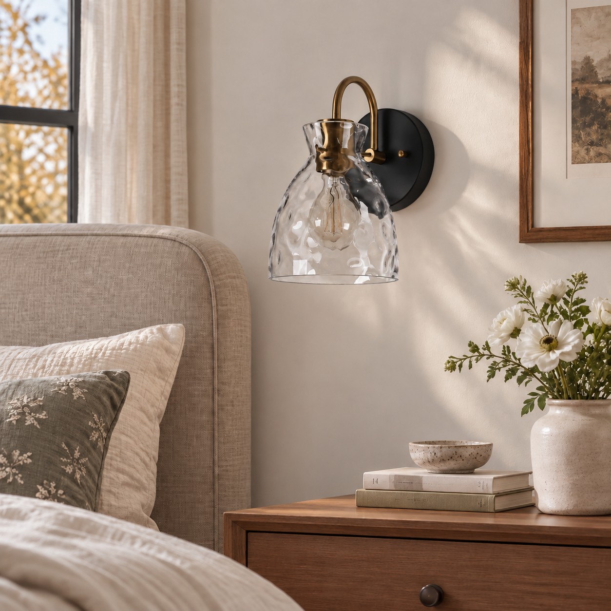 Glass Armed Wall Sconce: Brass Textured Clear — A natural perspective