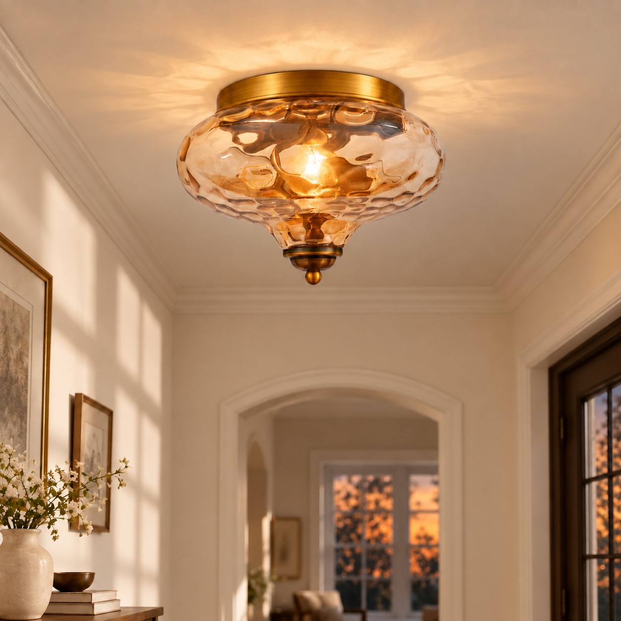 Two-Light Hammered Glass Ceiling Fixture: Low Ceilings — A natural perspective