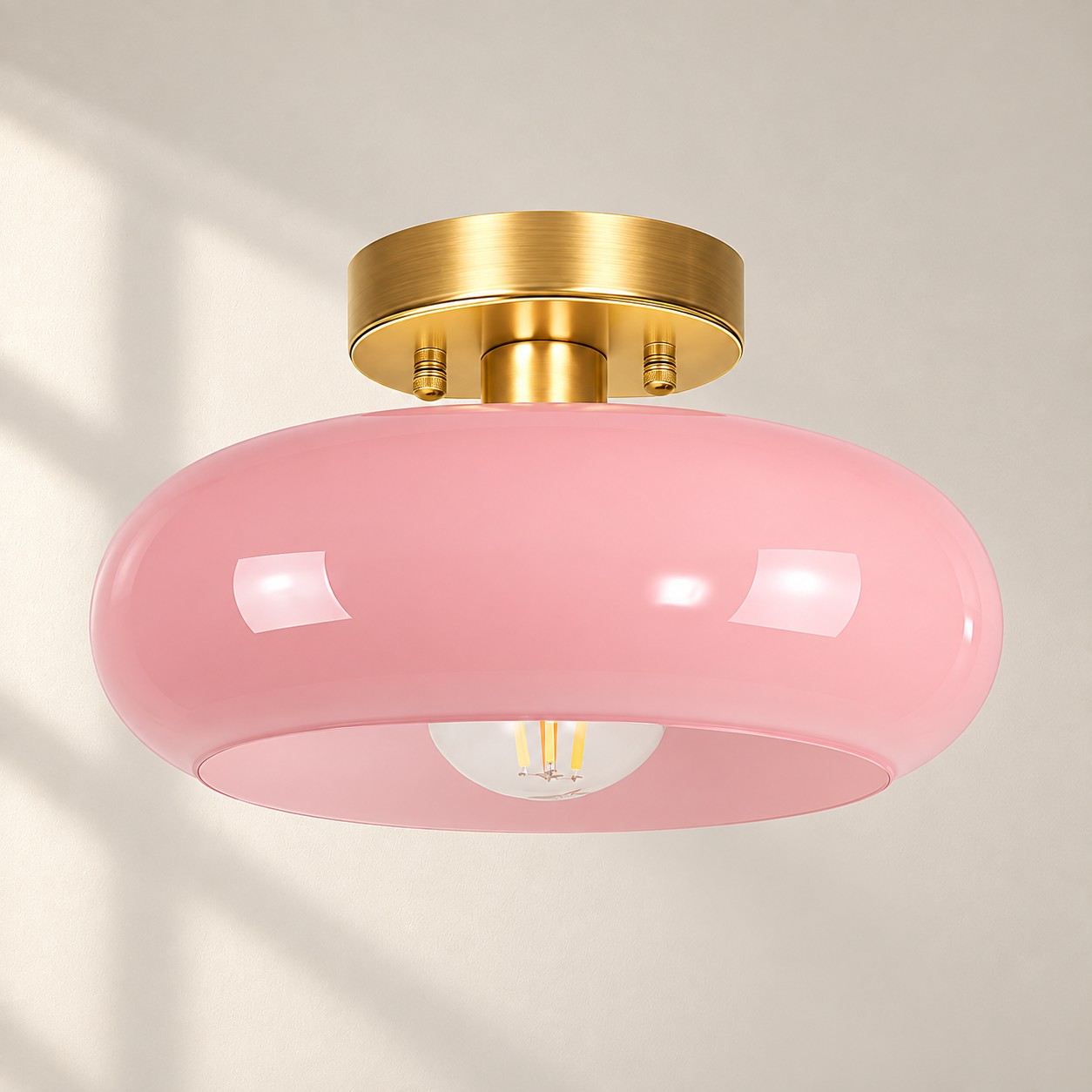 Bauvia Round Glass Ceiling Light: Brass-Finished Mount — A natural perspective
