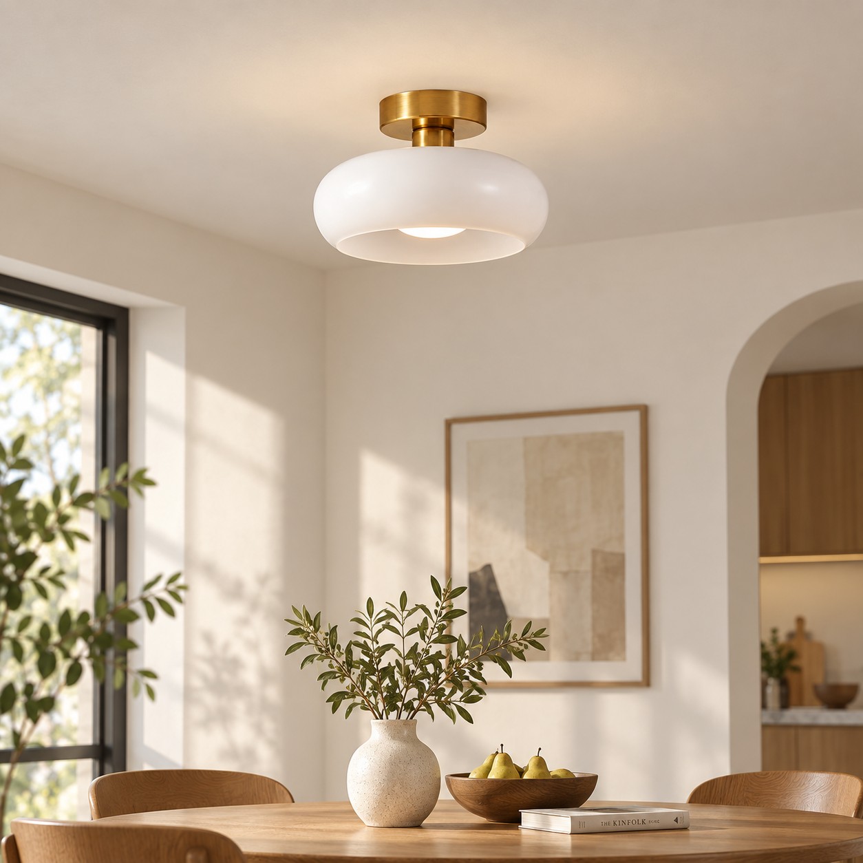 Bauvia Round Glass Ceiling Light: Brass-Finished Mount — A natural perspective