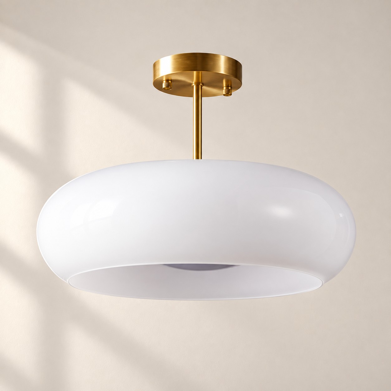 Bauvia Round Glass Ceiling Light: Brass-Finished Mount — A natural perspective