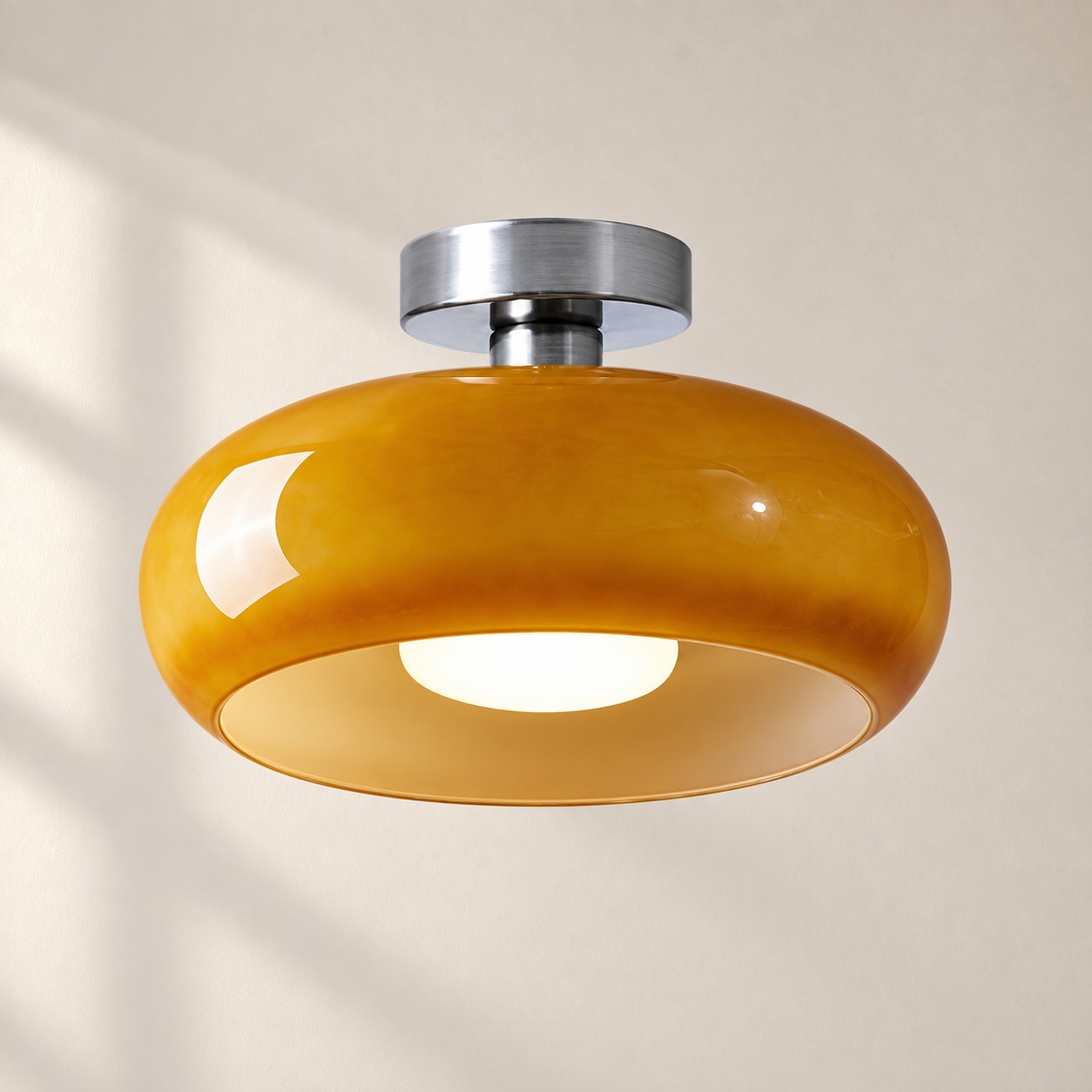 Bauvia Round Glass Ceiling Light: Brass-Finished Mount — A natural perspective