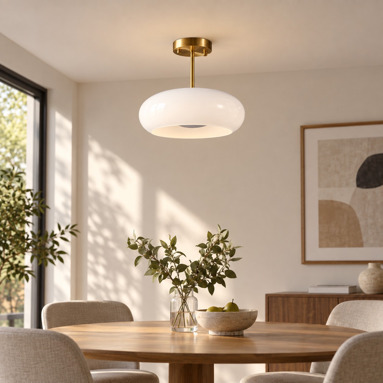 Bauvia Round Glass Ceiling Light: Brass-Finished Mount — A natural perspective