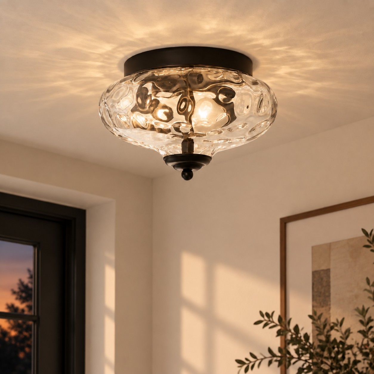 Two-Light Hammered Glass Ceiling Fixture: Low Ceilings — A natural perspective