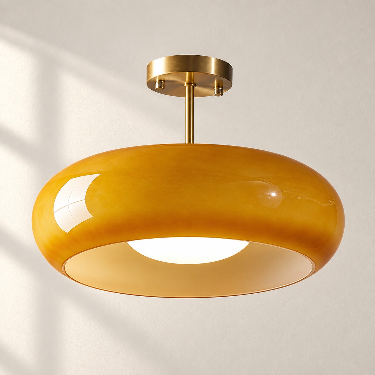 Bauvia Round Glass Ceiling Light: Brass-Finished Mount — A natural perspective