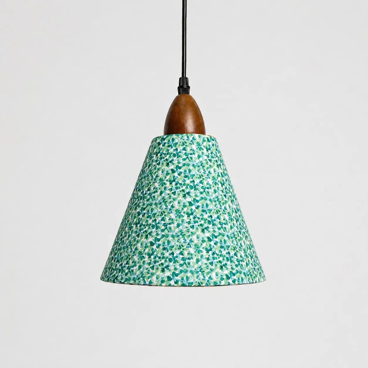 Small clover floral cone pendant light front view