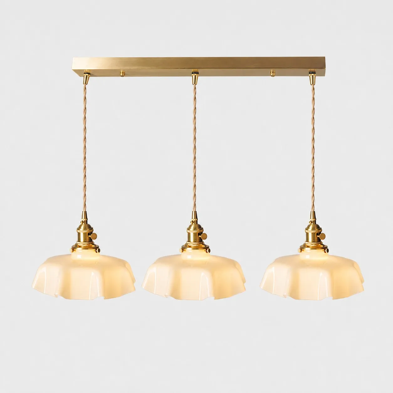 Vintage scalloped opaline glass pendant light view 7