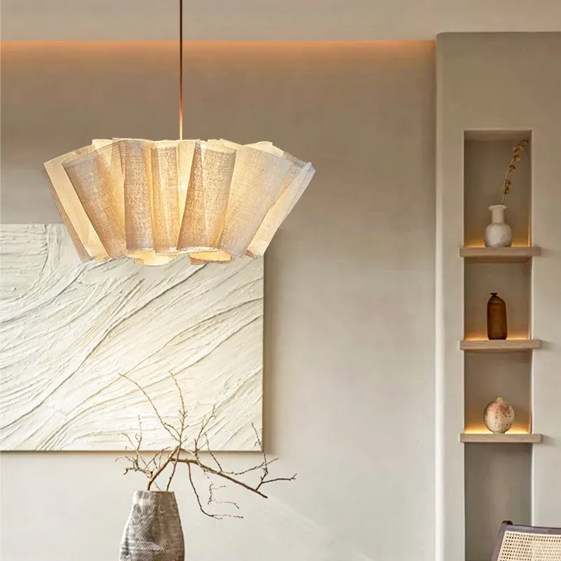 Nordic Linen Pleated  Fabric Pendant Light Lampshade
