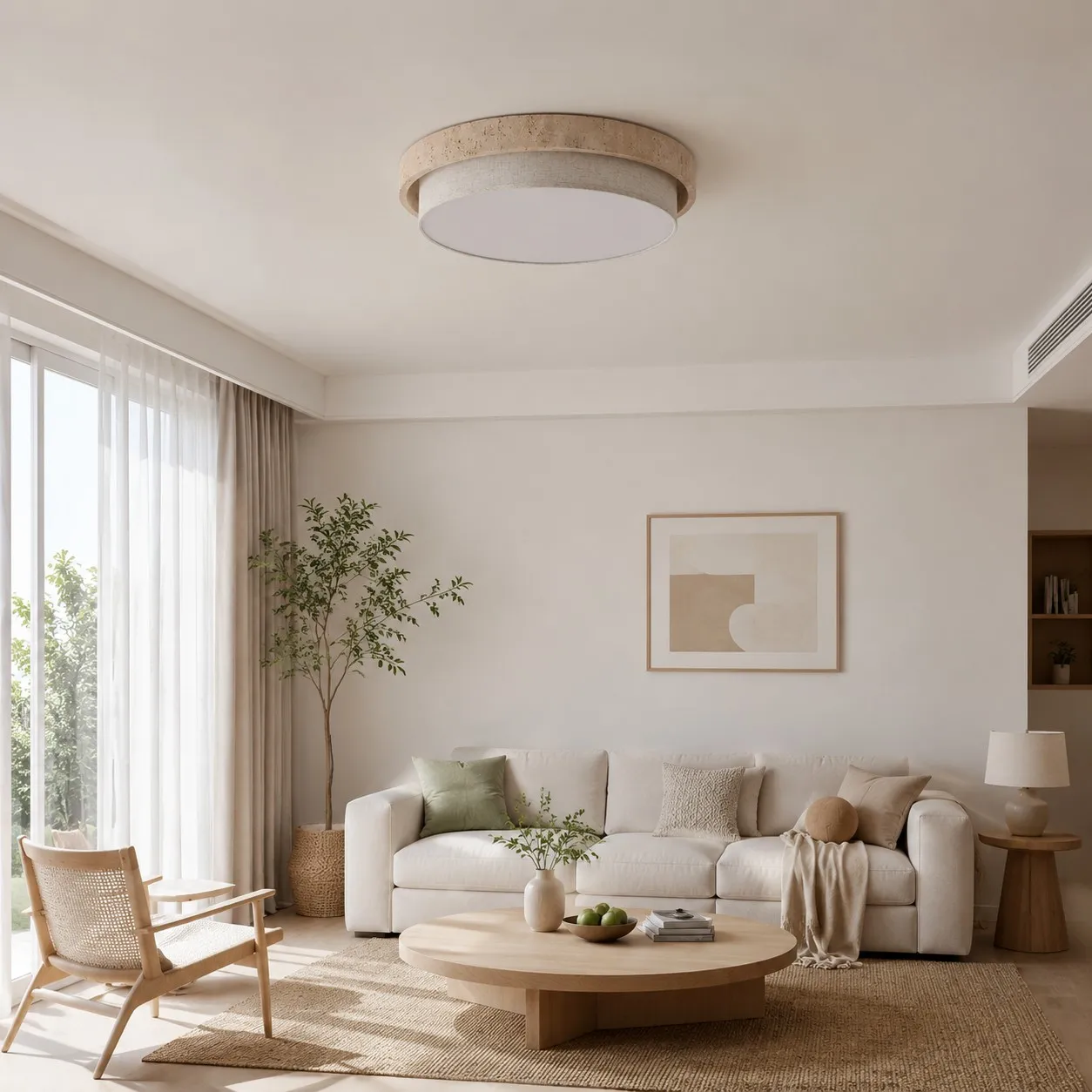 Travertine Fabric Flush Mount Ceiling Light