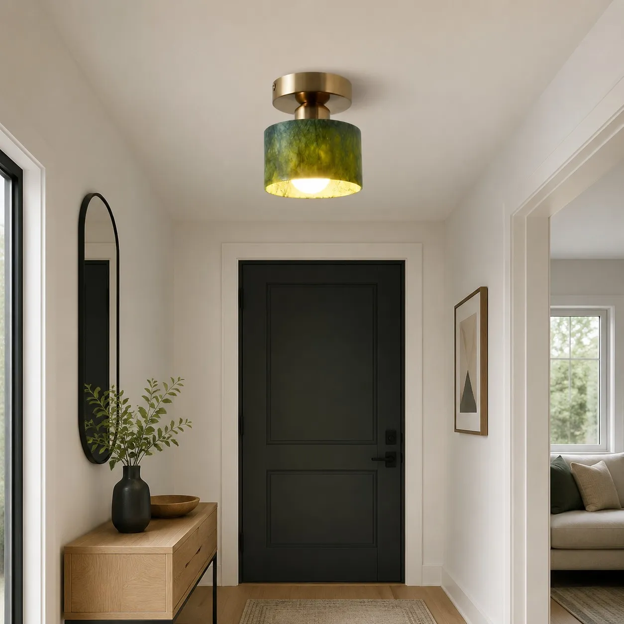 jade ceiling light in an entryway scene