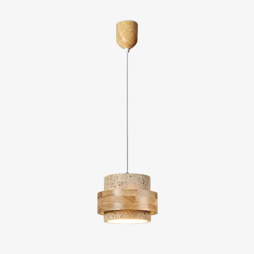 Travertine wood cordless rechargeable pendant lamp full view