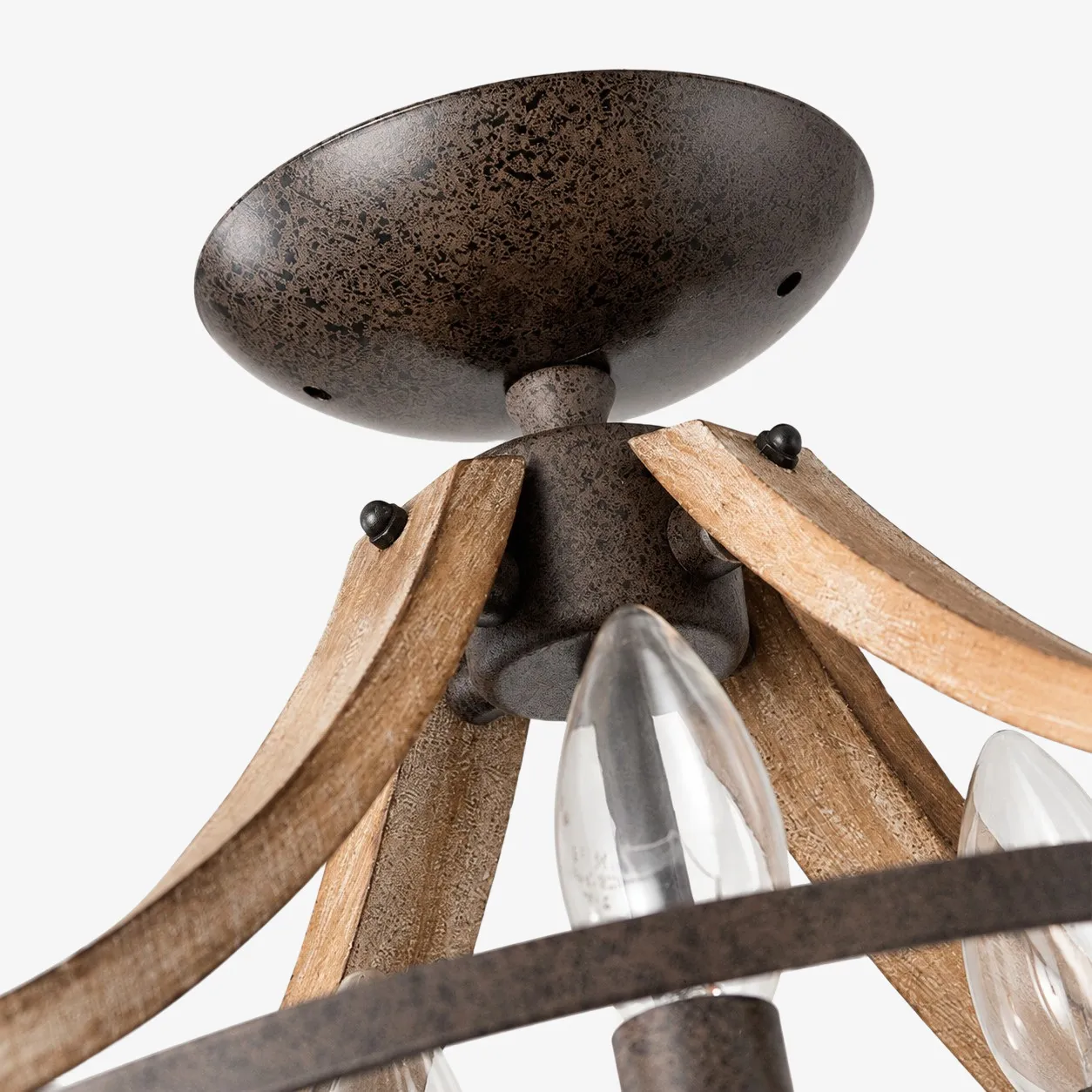 Distressed wood and rust ceiling light detail 7