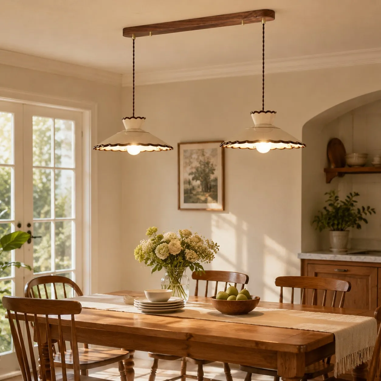 French Vintage Scalloped Ceramic Pendant Light 7