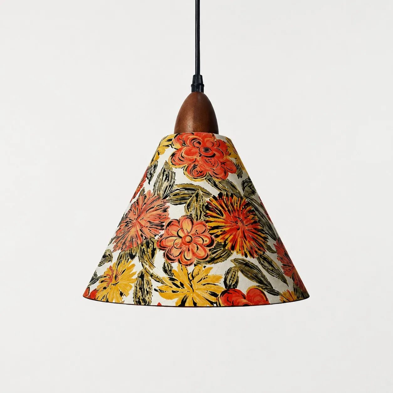 Medium orange floral cone pendant light front view