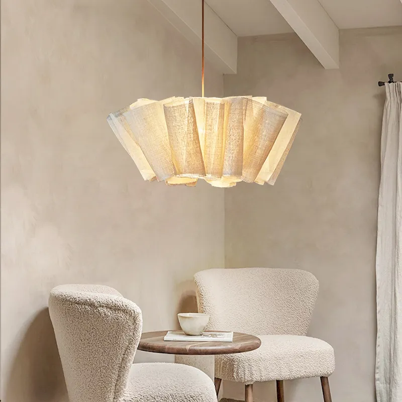 Nordic Linen Pleated  Fabric Pendant Light Lampshade