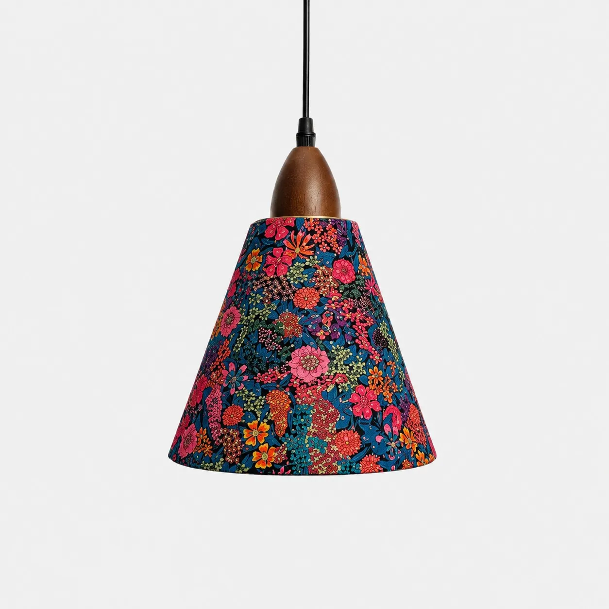 Small gold foil floral cone pendant light front view