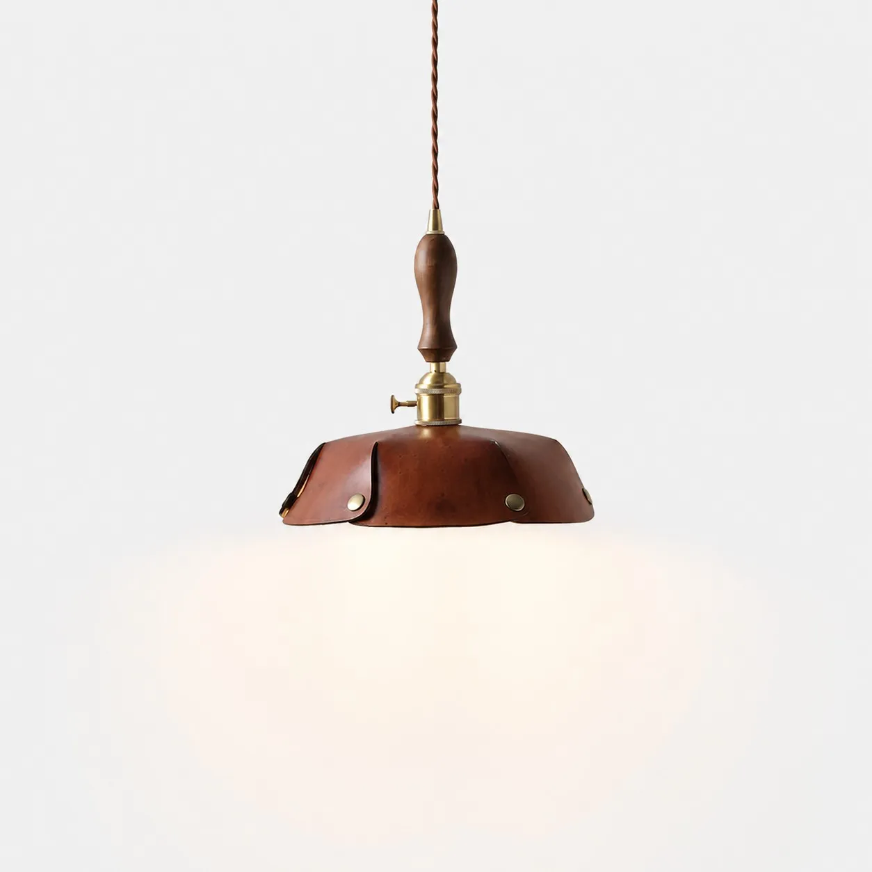 Single Pendant Vintage Brown Leather Shade Dia. 25 cm / 9.8 in