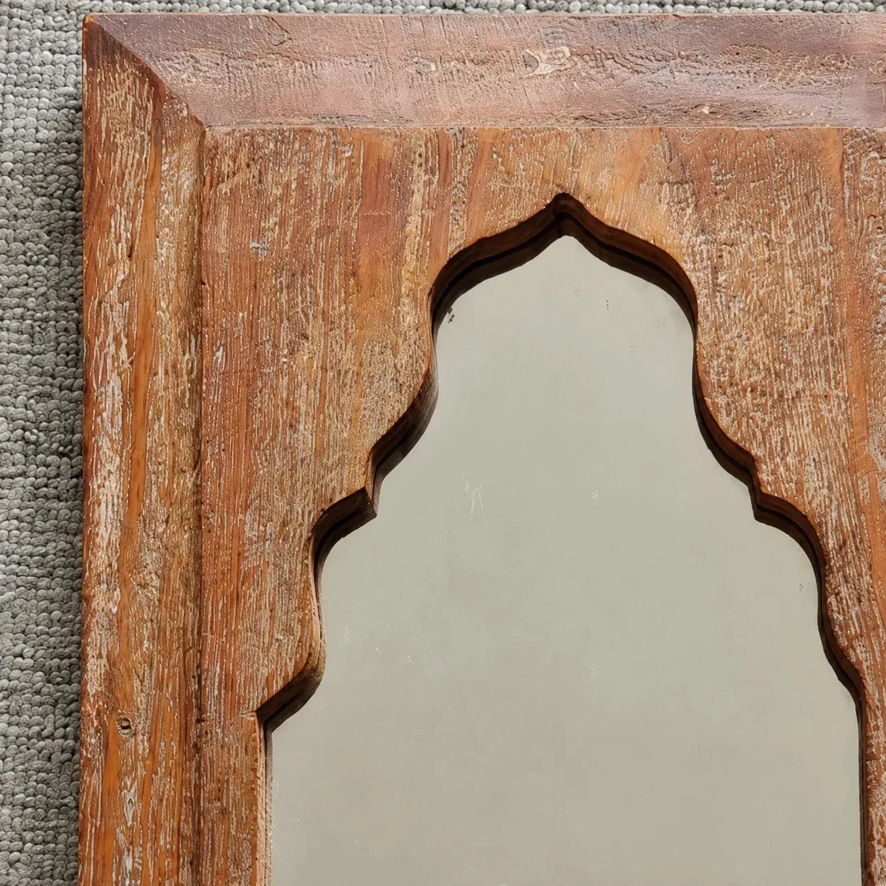Rustic Carved Wood Arch Wall Mirror image 6