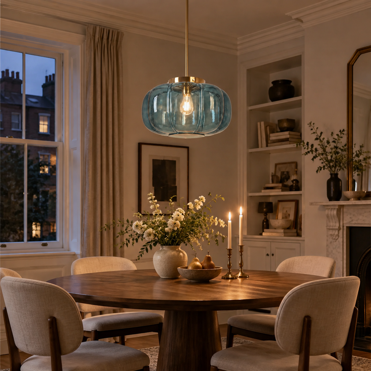 Ribbed Glass Single-Light Dome Pendant: Brass Finish — A natural perspective - New2609-1024640 interior scene
