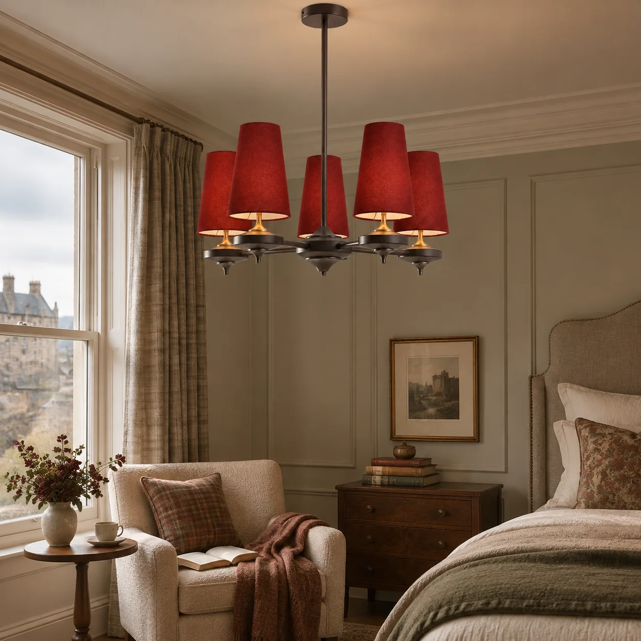 Hour Rho Walnut-Toned Wood | and Velvet Radial Chandelier — A natural perspective - New2609-1024565 interior scene