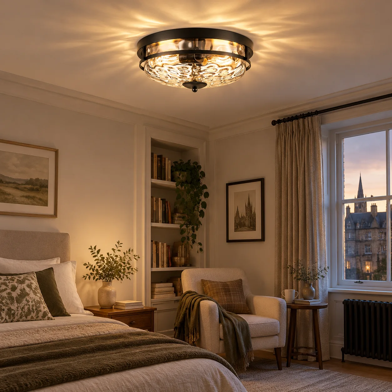 Two E26 Sockets | Rippled Clear-Glass Flush Ceiling Light — A natural perspective - New2609-1024587 interior scene