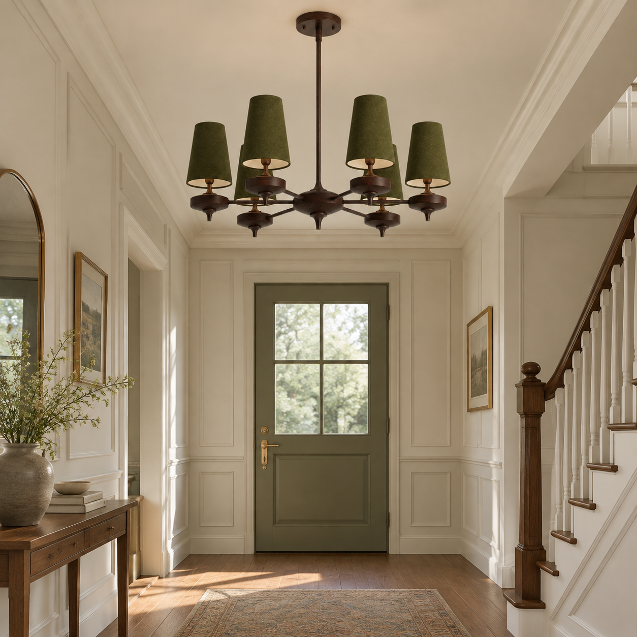 Hour Rho Walnut-Toned Wood | and Velvet Radial Chandelier — A natural perspective - New2609-1024560 interior scene