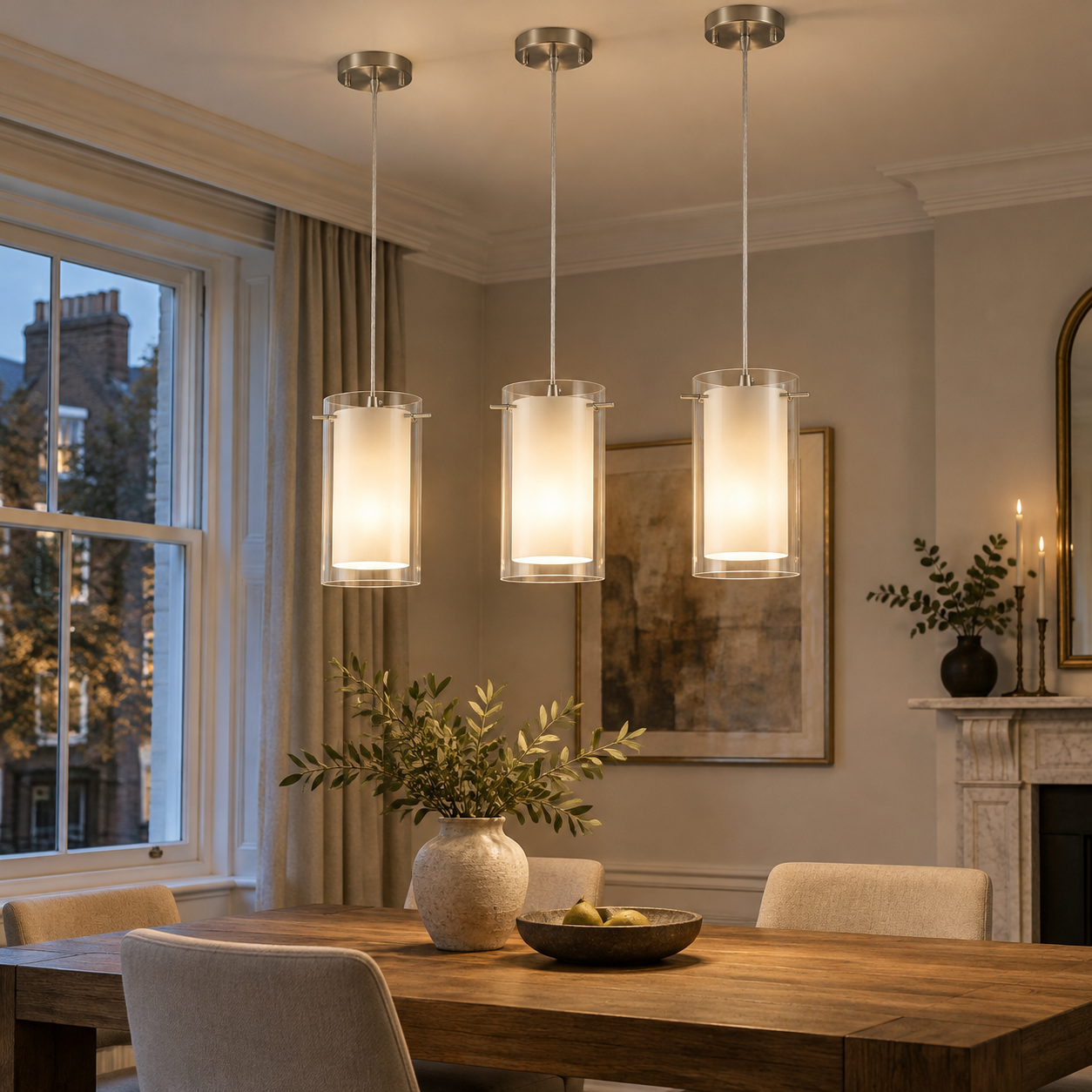 Modern Double Glass Pendant Light | Chrome Finish, Clear - New2609-1024584 interior scene